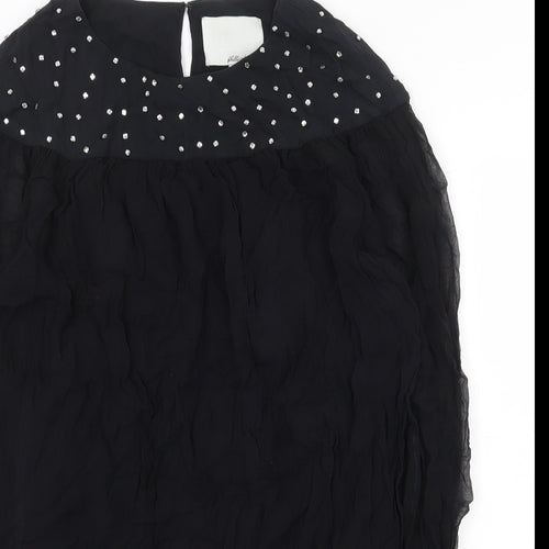 Preworn Womens Black Silk A-Line Size 8 Round Neck Hook & Eye