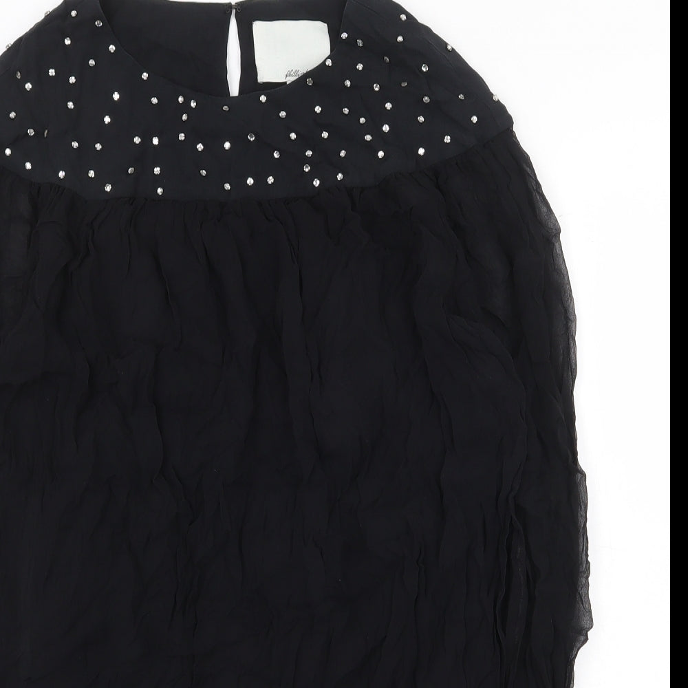 Preworn Womens Black Silk A-Line Size 8 Round Neck Hook & Eye