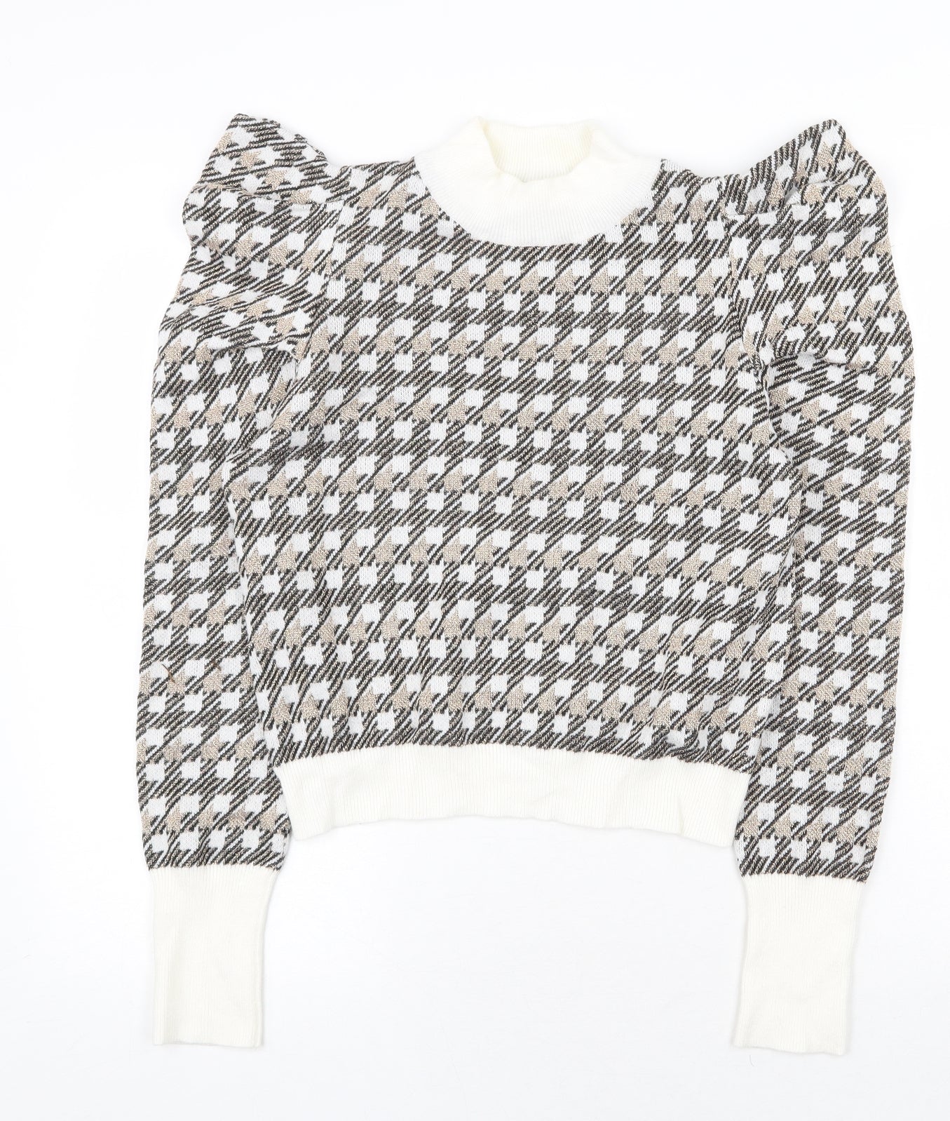 NB Avenue Womens Multicoloured Mock Neck Geometric Polyester Pullover Jumper Size S