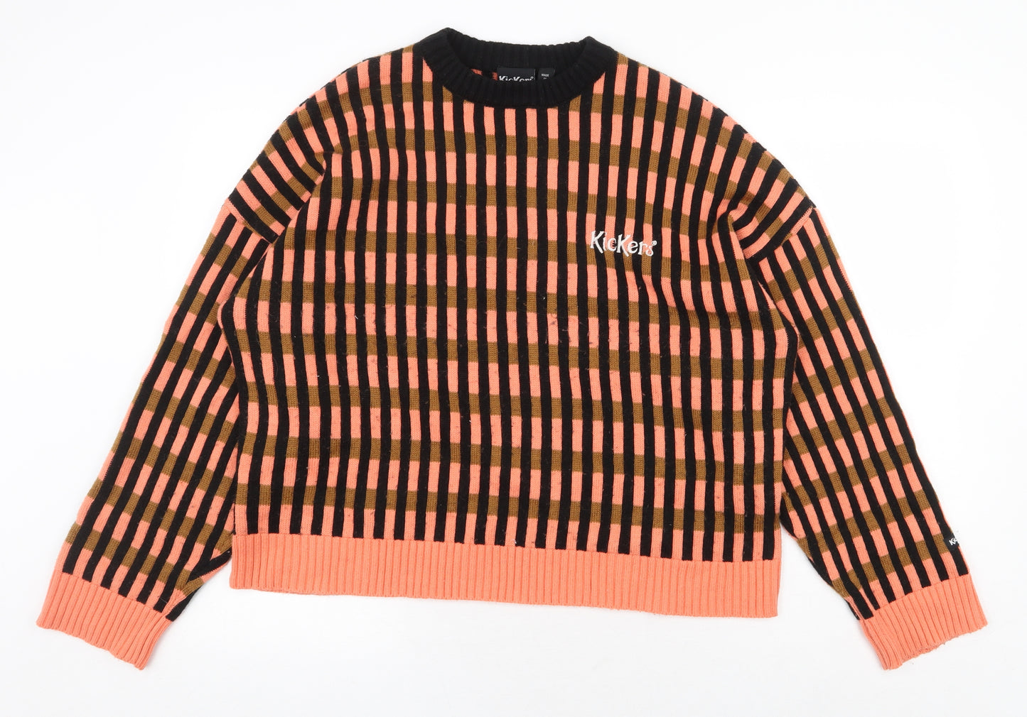Kickers Womens Orange Round Neck Geometric Acrylic Pullover Jumper Size L