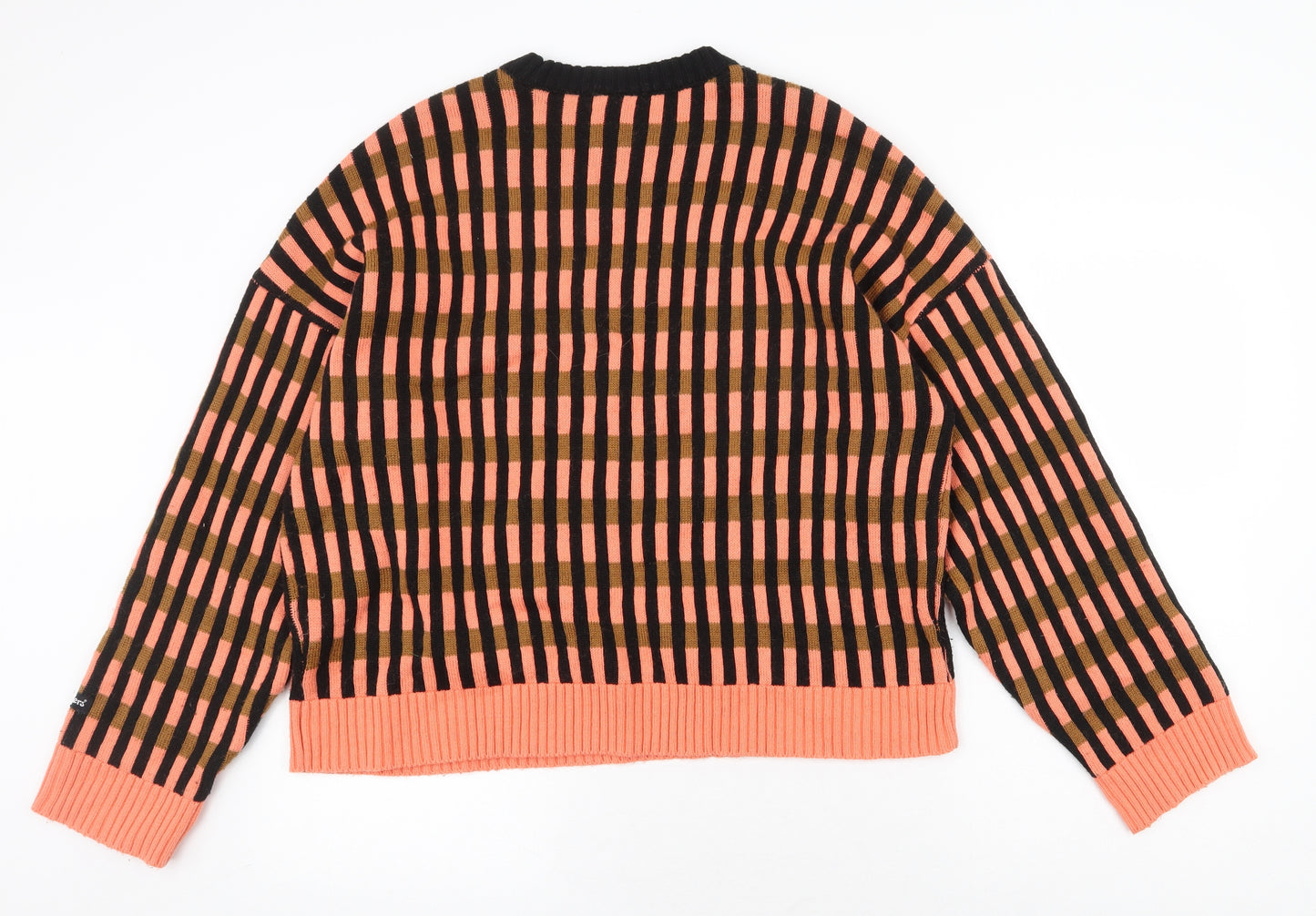 Kickers Womens Orange Round Neck Geometric Acrylic Pullover Jumper Size L