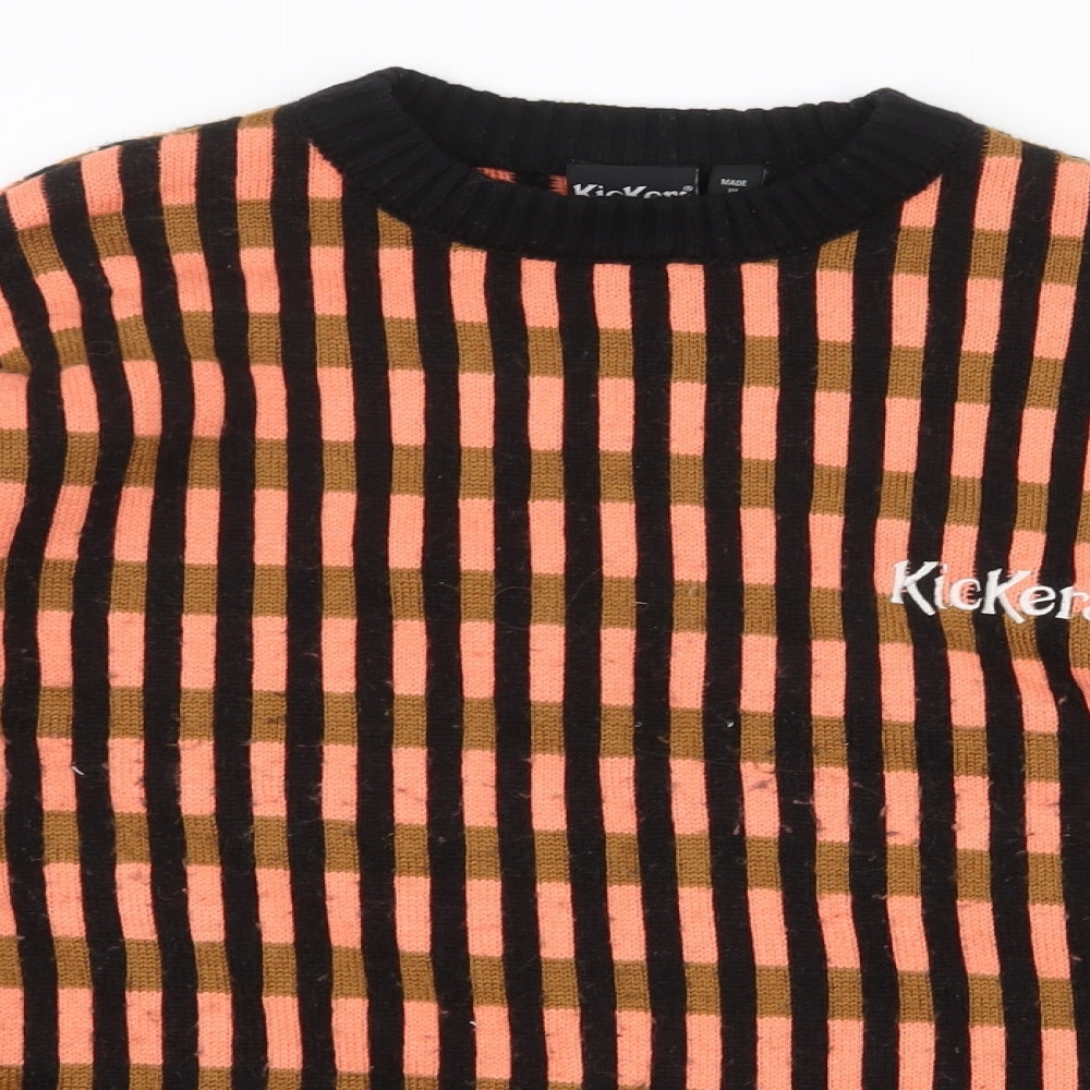 Kickers Womens Orange Round Neck Geometric Acrylic Pullover Jumper Size L