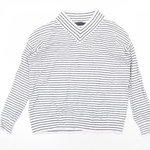 Garfield & Marks Womens White V-Neck Striped Viscose Pullover Jumper Size XS