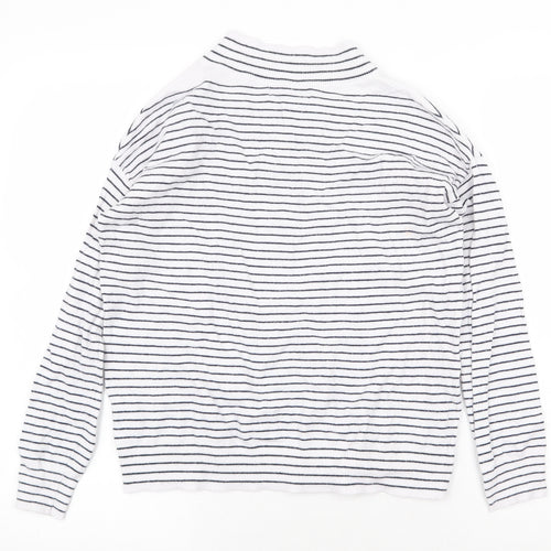 Garfield & Marks Womens White V-Neck Striped Viscose Pullover Jumper Size XS