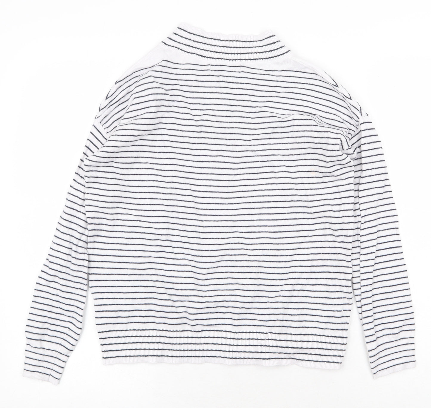 Garfield & Marks Womens White V-Neck Striped Viscose Pullover Jumper Size XS
