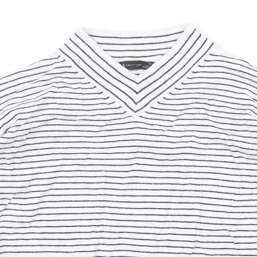 Garfield & Marks Womens White V-Neck Striped Viscose Pullover Jumper Size XS