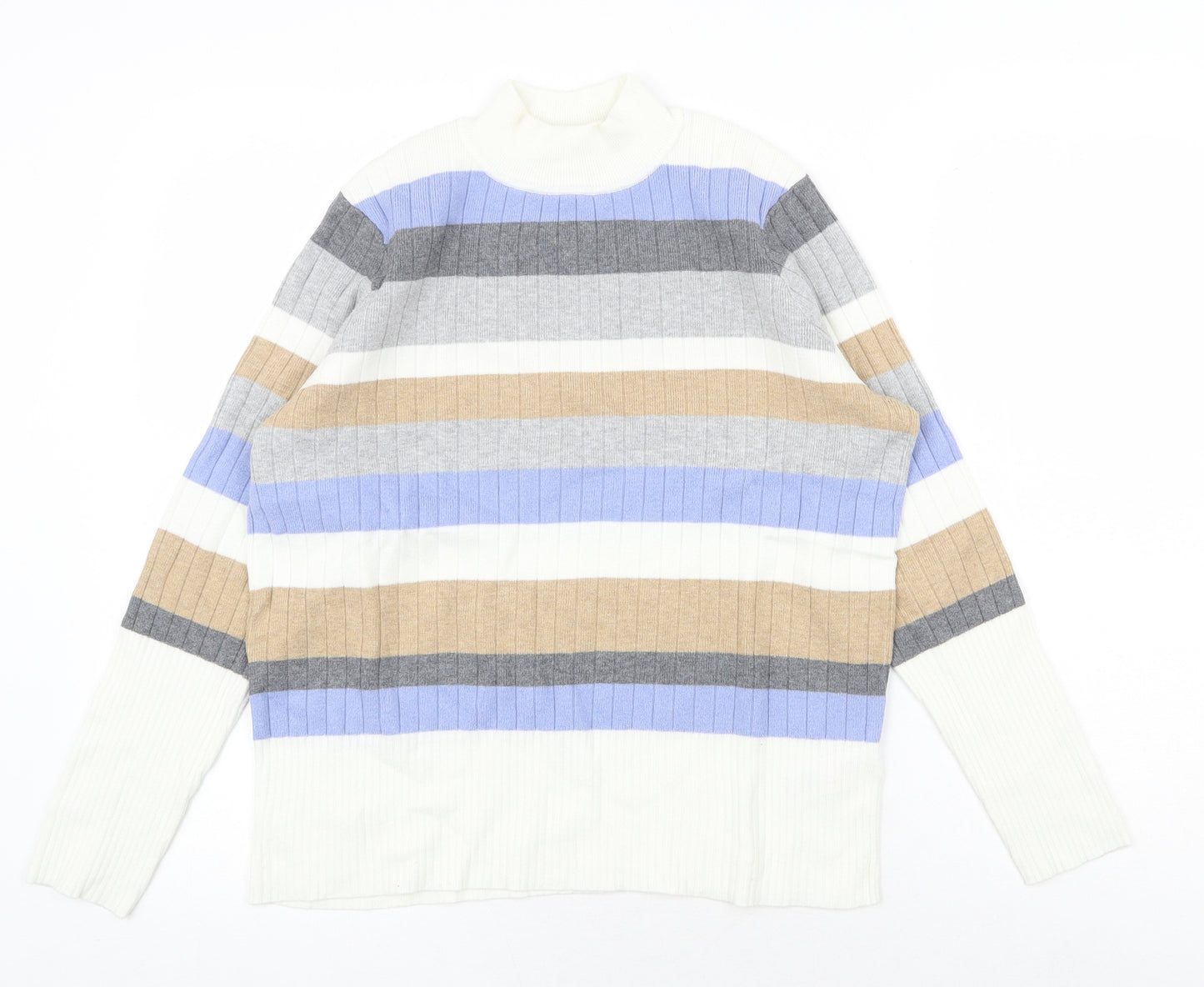 Marks and Spencer Womens Multicoloured Crew Neck Striped Viscose Pullover Jumper Size 16