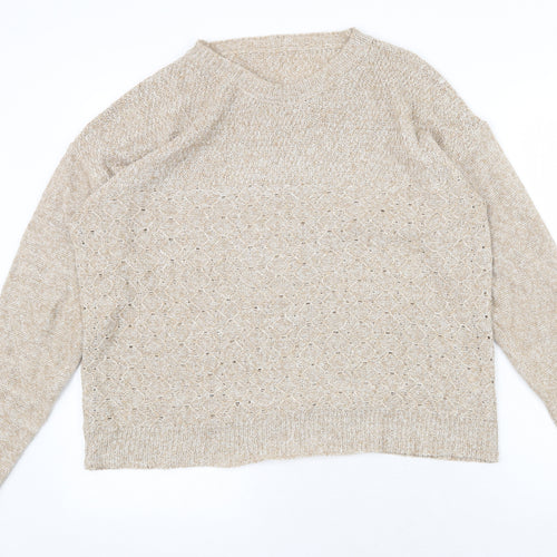 Preworn Womens Beige V-Neck Polyester Pullover Jumper Size XL