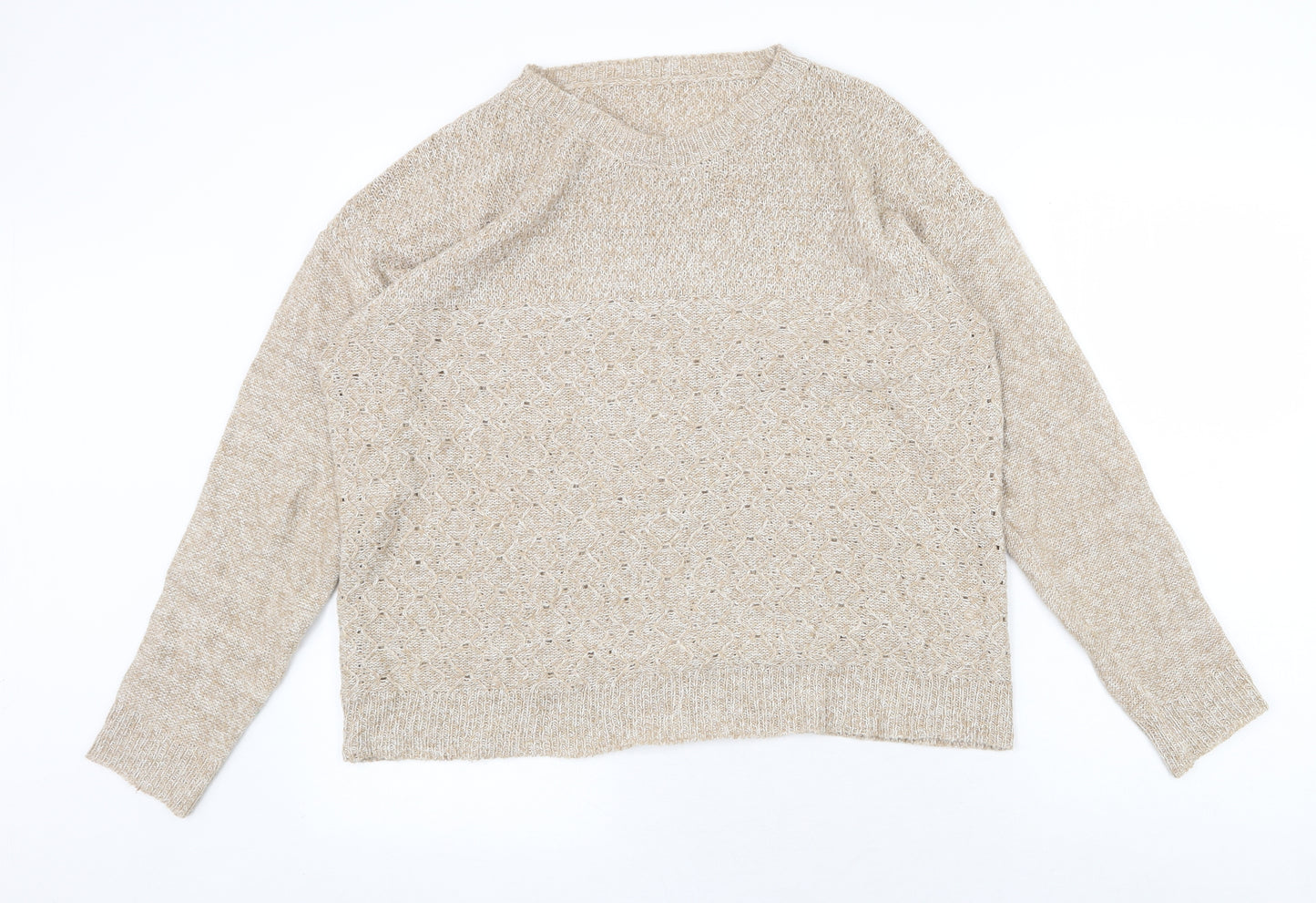 Preworn Womens Beige V-Neck Polyester Pullover Jumper Size XL