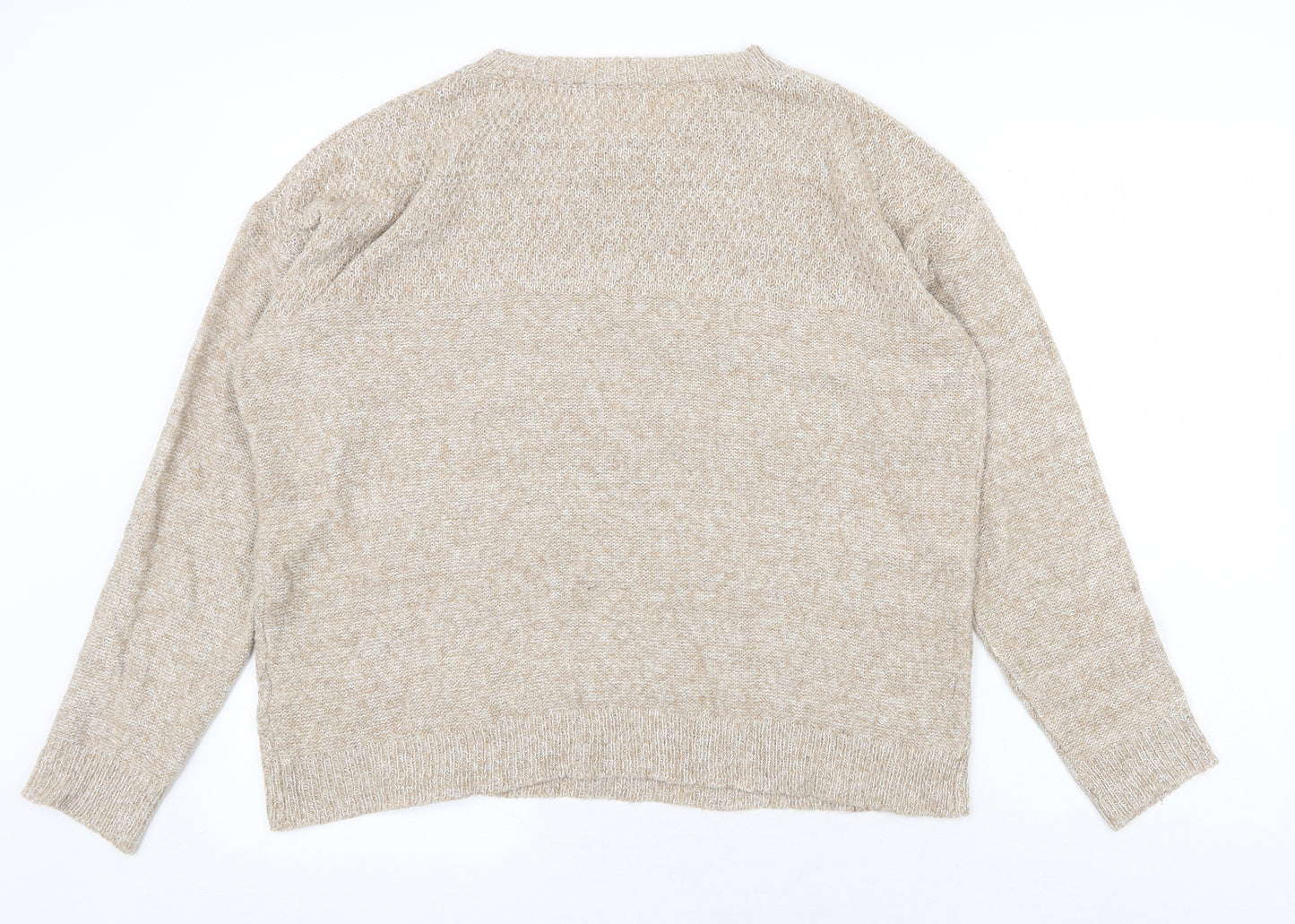 Preworn Womens Beige V-Neck Polyester Pullover Jumper Size XL