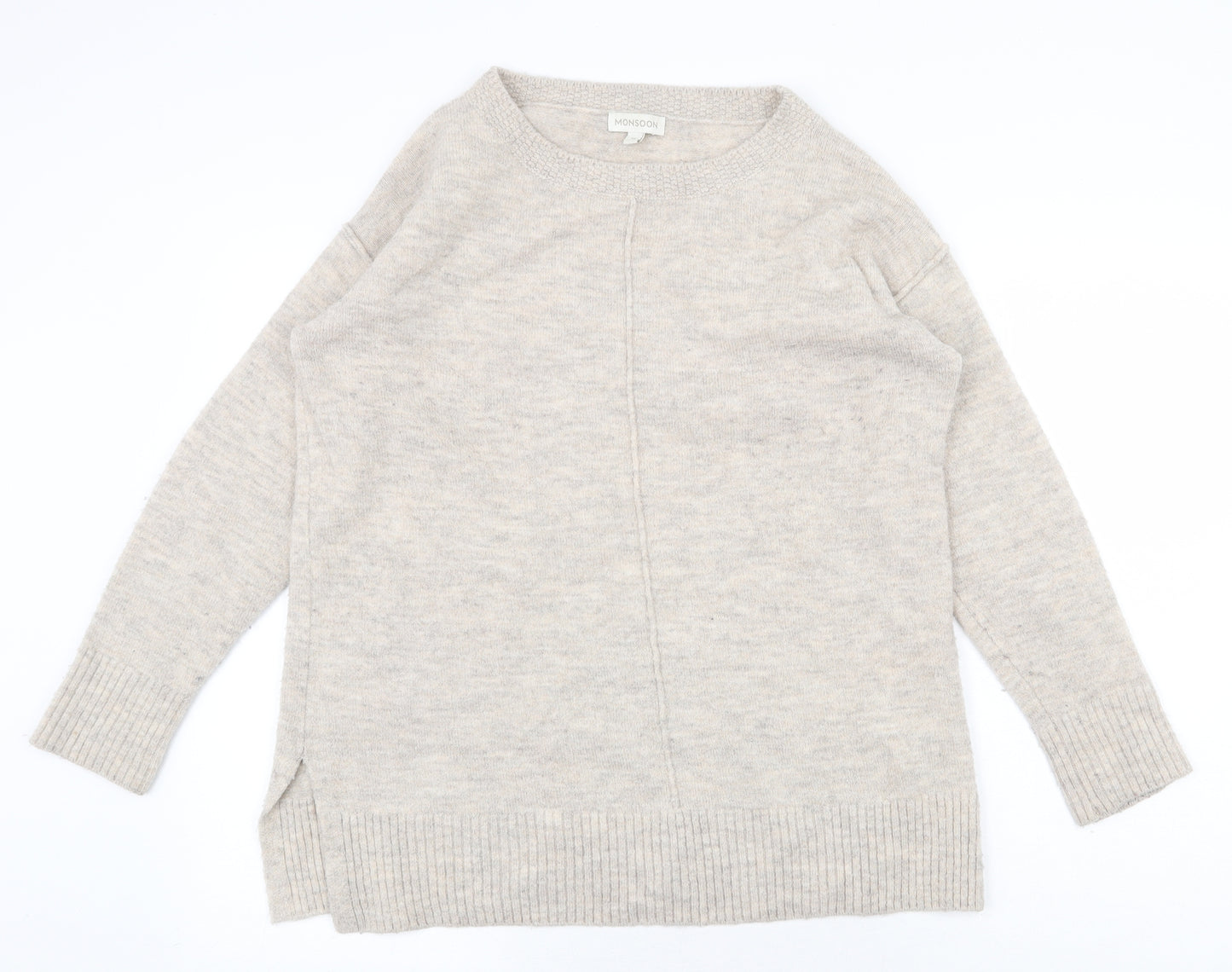 Monsoon Womens Beige Boat Neck Acrylic Pullover Jumper Size M