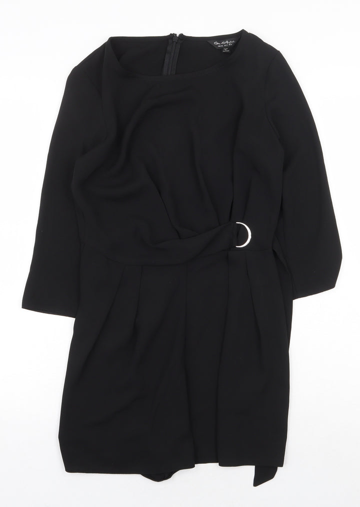 Miss Selfridge Womens Black Herringbone Polyester A-Line Size 8 Round Neck Zip