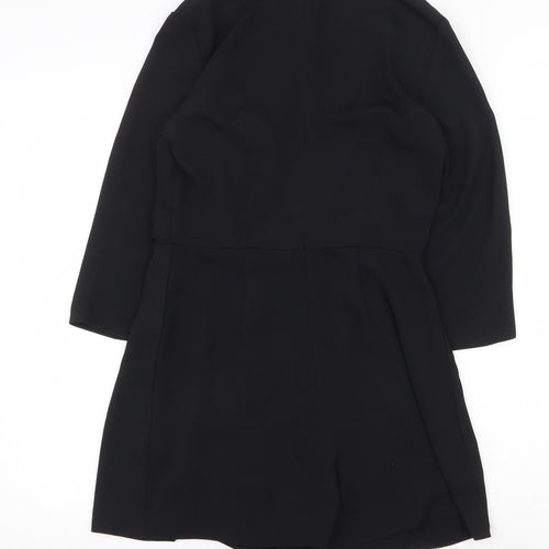 Miss Selfridge Womens Black Herringbone Polyester A-Line Size 8 Round Neck Zip