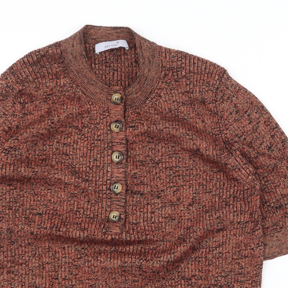 Marks and Spencer Womens Brown Round Neck Cotton Pullover Jumper Size 16