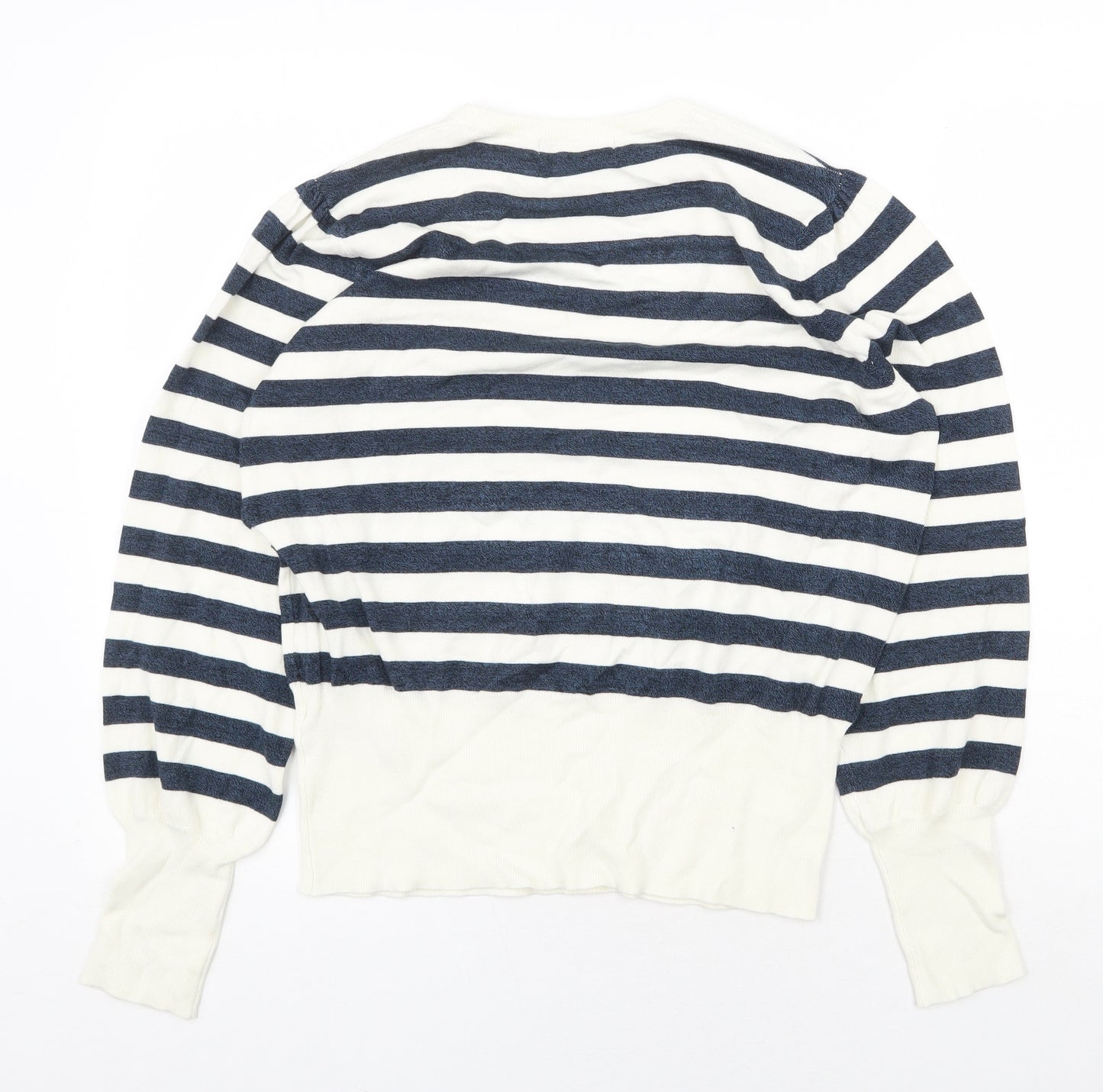Marks and Spencer Womens White Scoop Neck Striped Viscose Pullover Jumper Size L