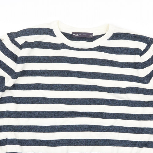 Marks and Spencer Womens White Scoop Neck Striped Viscose Pullover Jumper Size L
