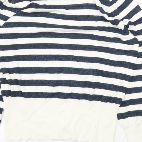 Marks and Spencer Womens White Scoop Neck Striped Viscose Pullover Jumper Size L