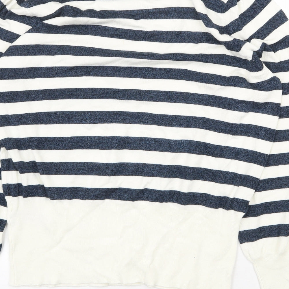 Marks and Spencer Womens White Scoop Neck Striped Viscose Pullover Jumper Size L