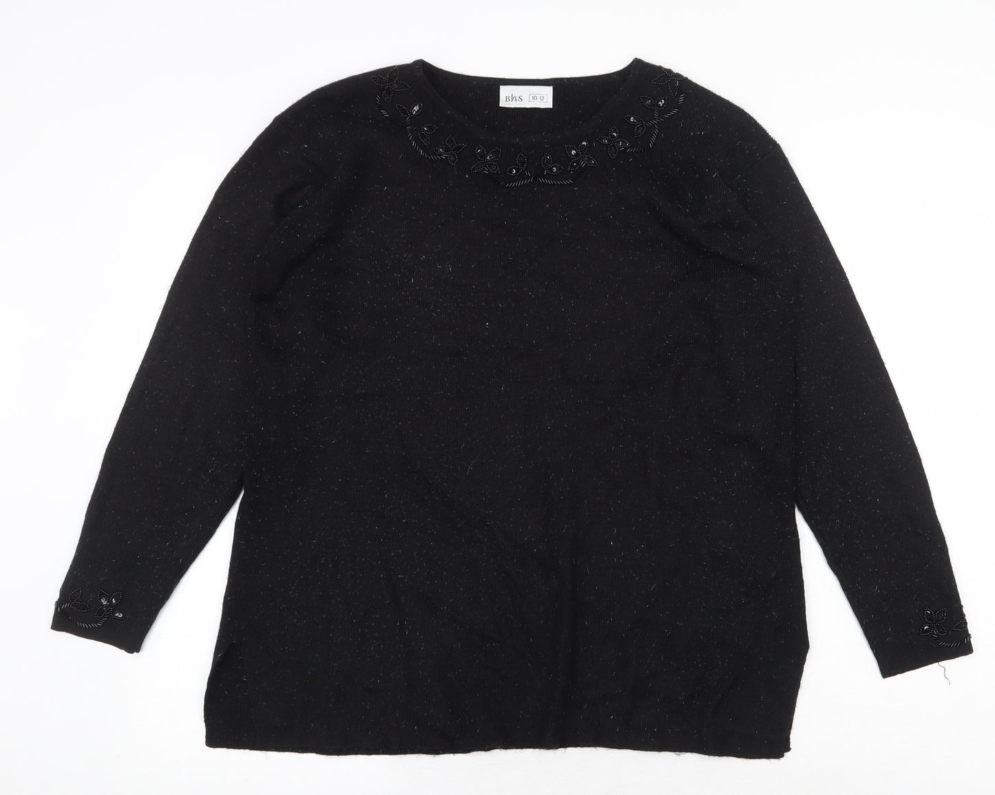 BHS Womens Black Round Neck Acrylic Pullover Jumper Size 12
