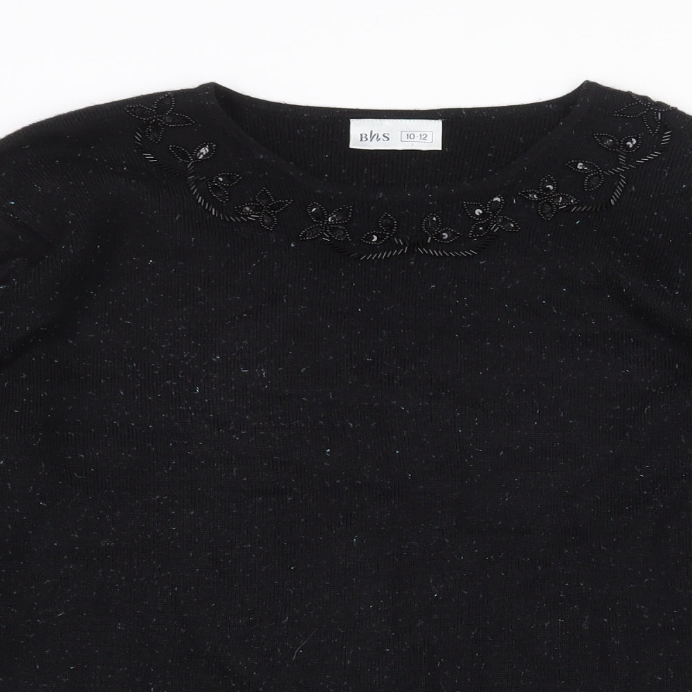 BHS Womens Black Round Neck Acrylic Pullover Jumper Size 12