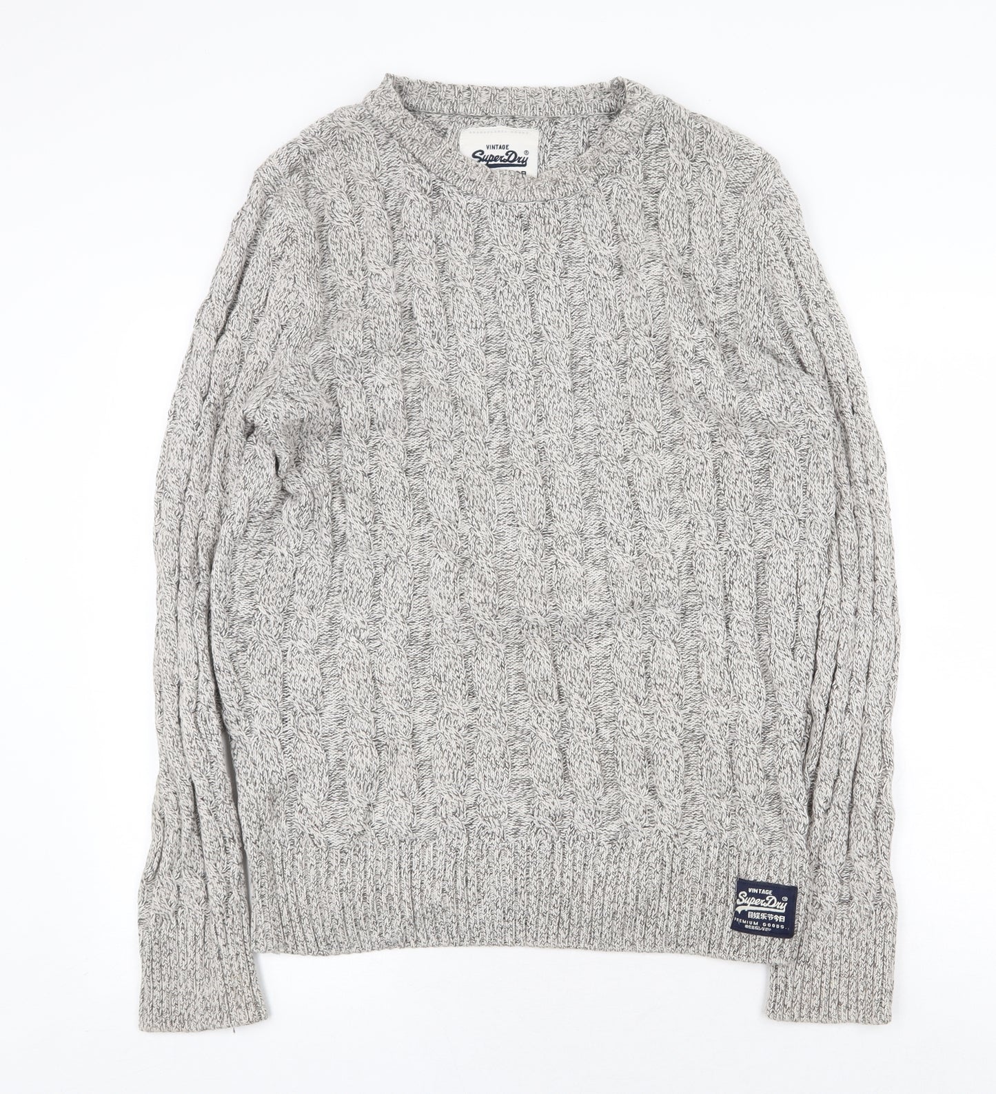 Superdry Mens Grey Round Neck Cotton Pullover Jumper Size XL Long Sleeve