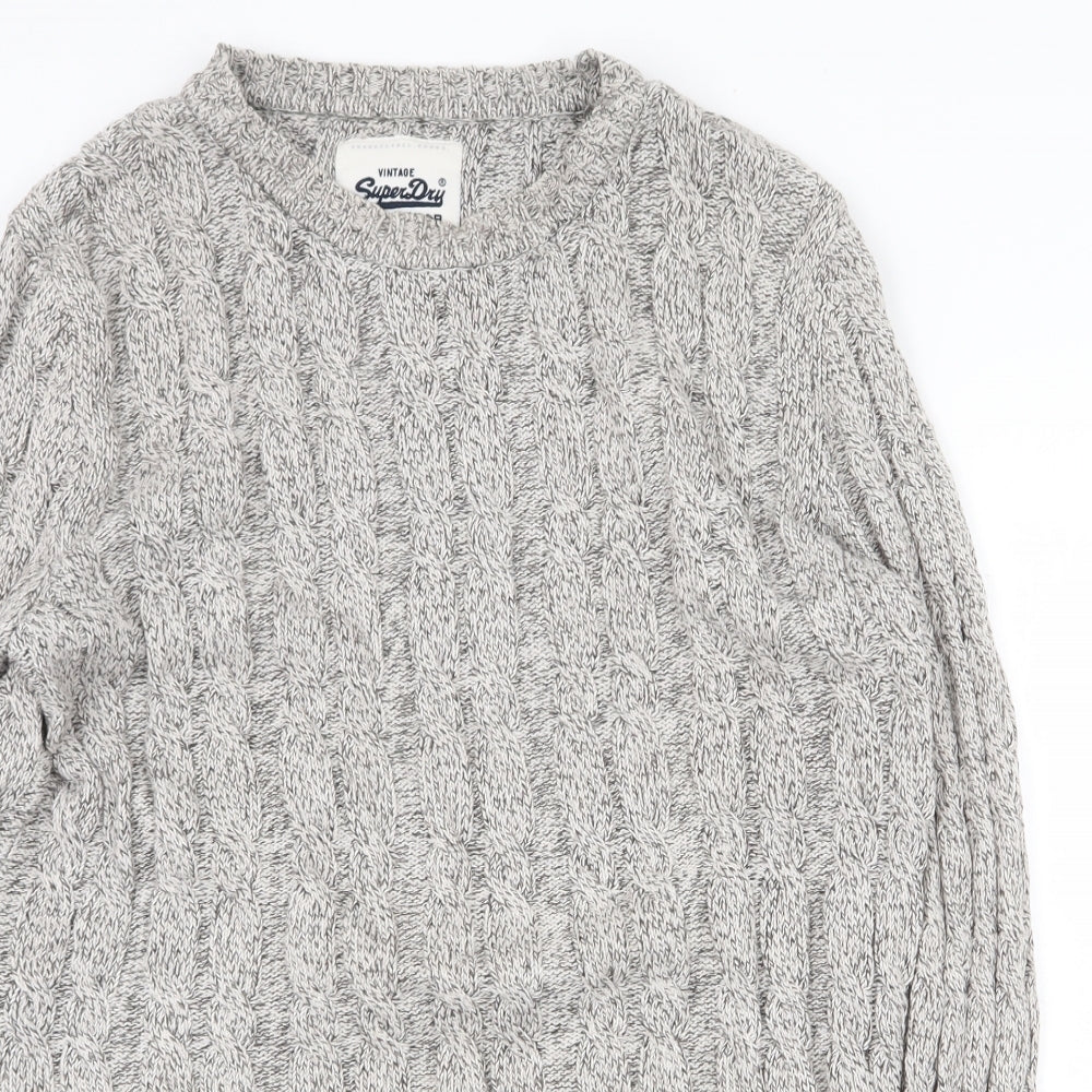Superdry Mens Grey Round Neck Cotton Pullover Jumper Size XL Long Sleeve