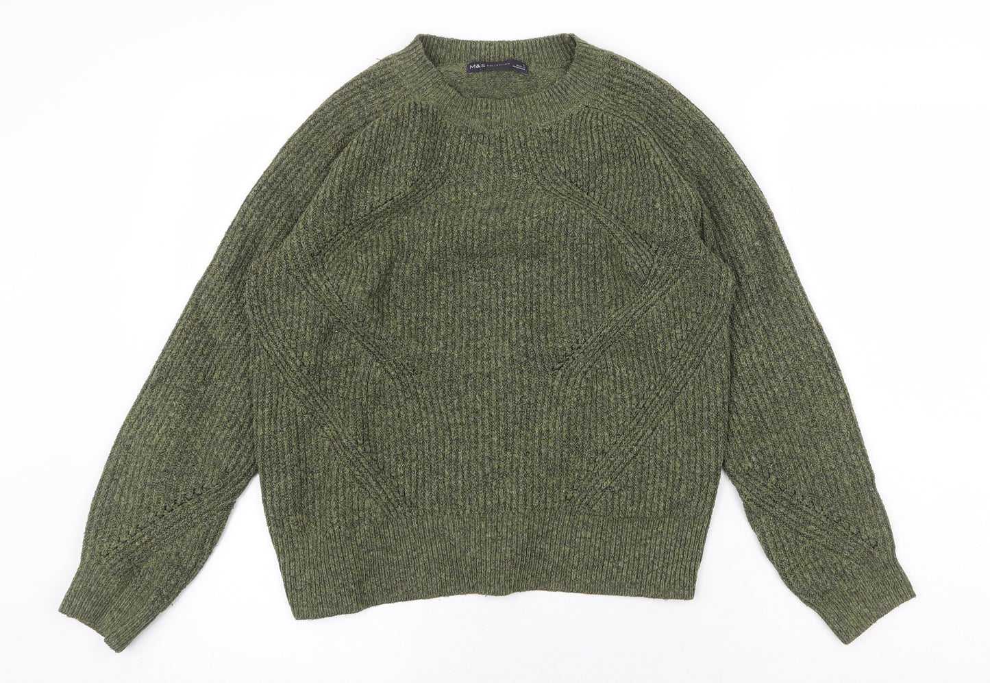Marks and Spencer Womens Green Round Neck Acrylic Pullover Jumper Size S