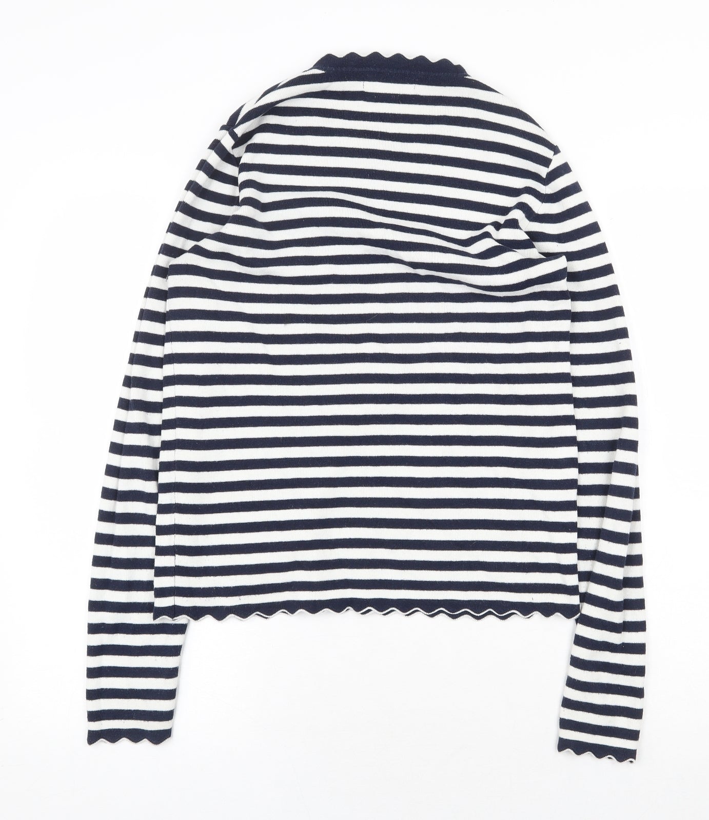 Mango Womens Blue Round Neck Striped Cotton Pullover Jumper Size M