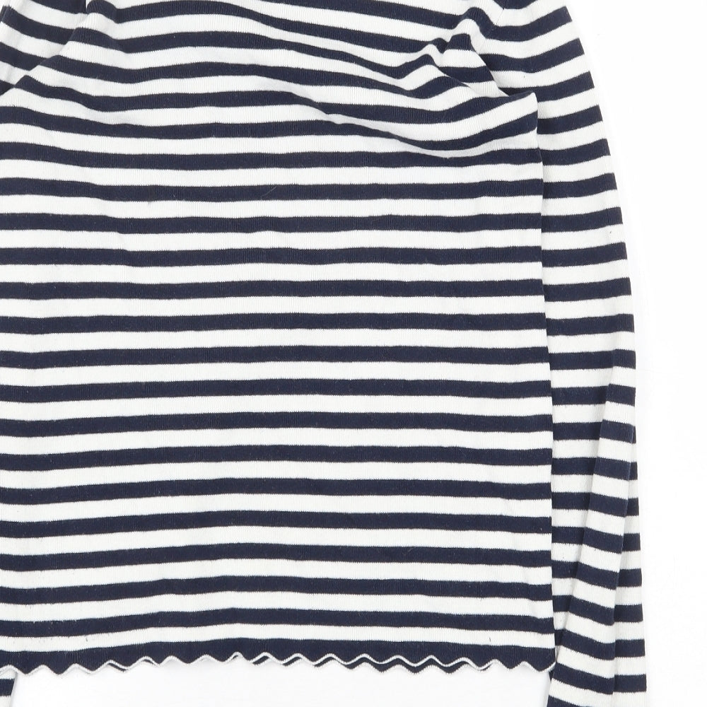 Mango Womens Blue Round Neck Striped Cotton Pullover Jumper Size M