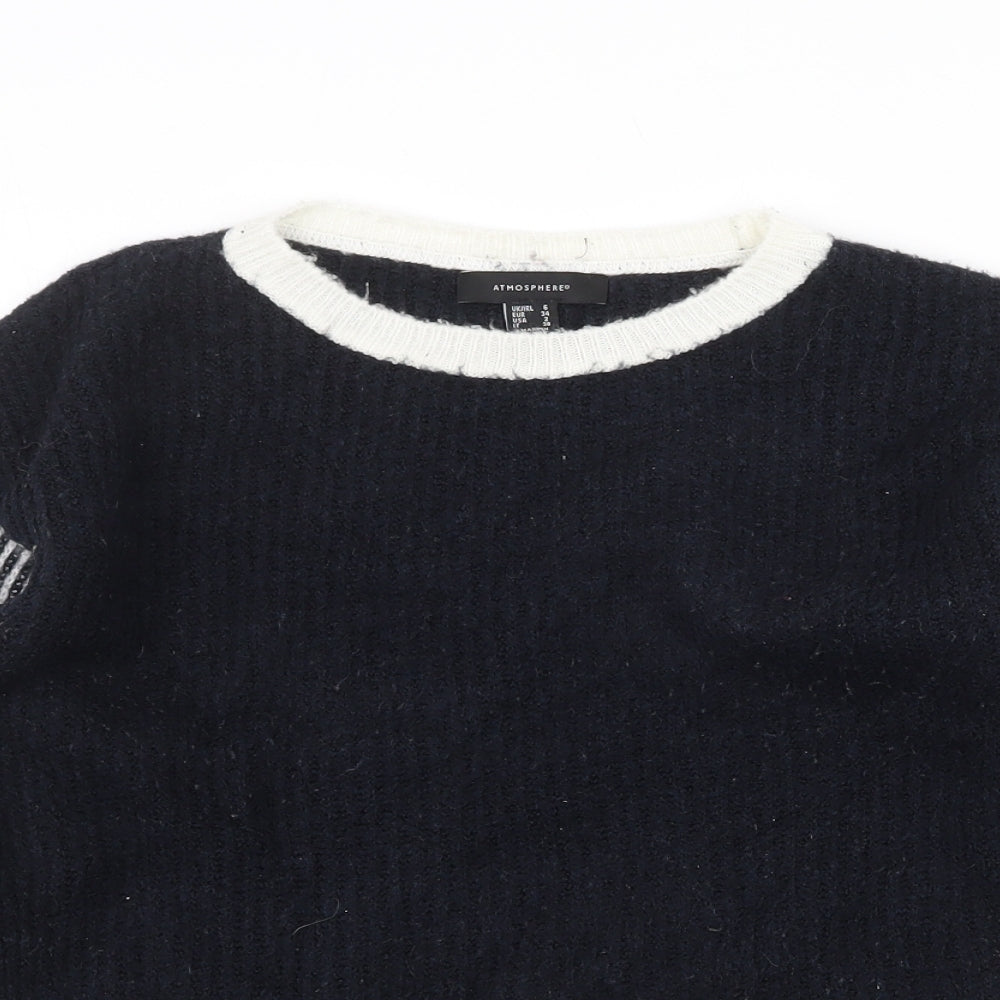 Atmosphere Womens Blue Round Neck Acrylic Pullover Jumper Size 6