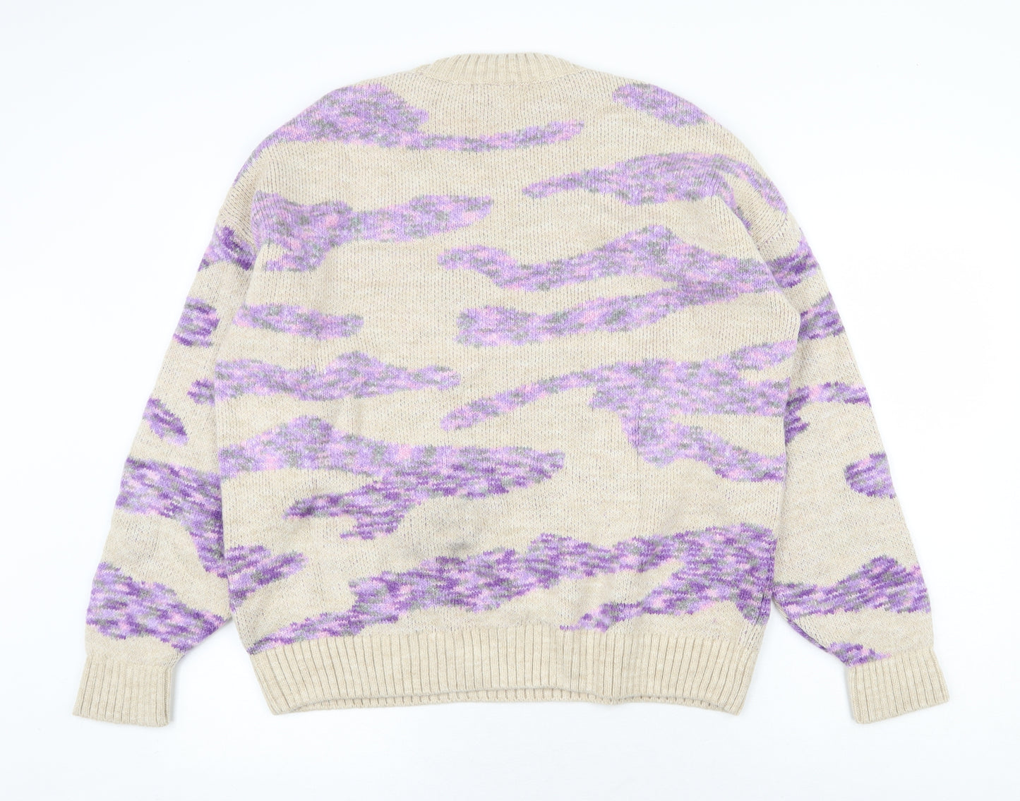 TU Womens Beige Round Neck Animal Print Acrylic Pullover Jumper Size 12 - Tiger Pattern