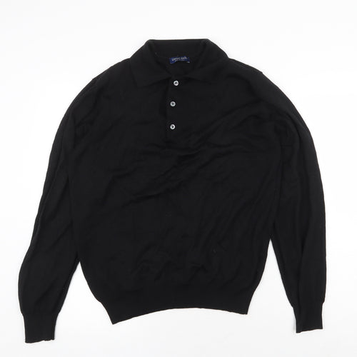 Lorenzo Magni Mens Black Wool Polo Size L Collared Button
