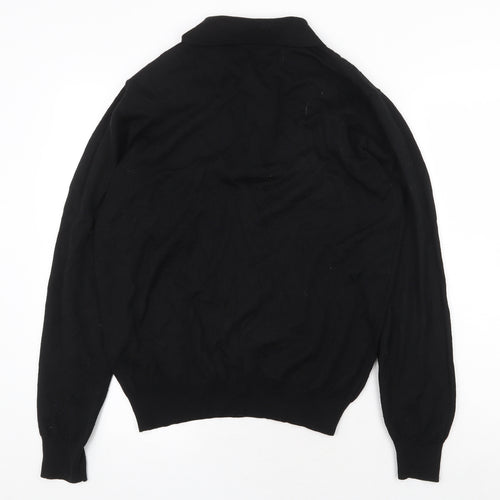 Lorenzo Magni Mens Black Wool Polo Size L Collared Button