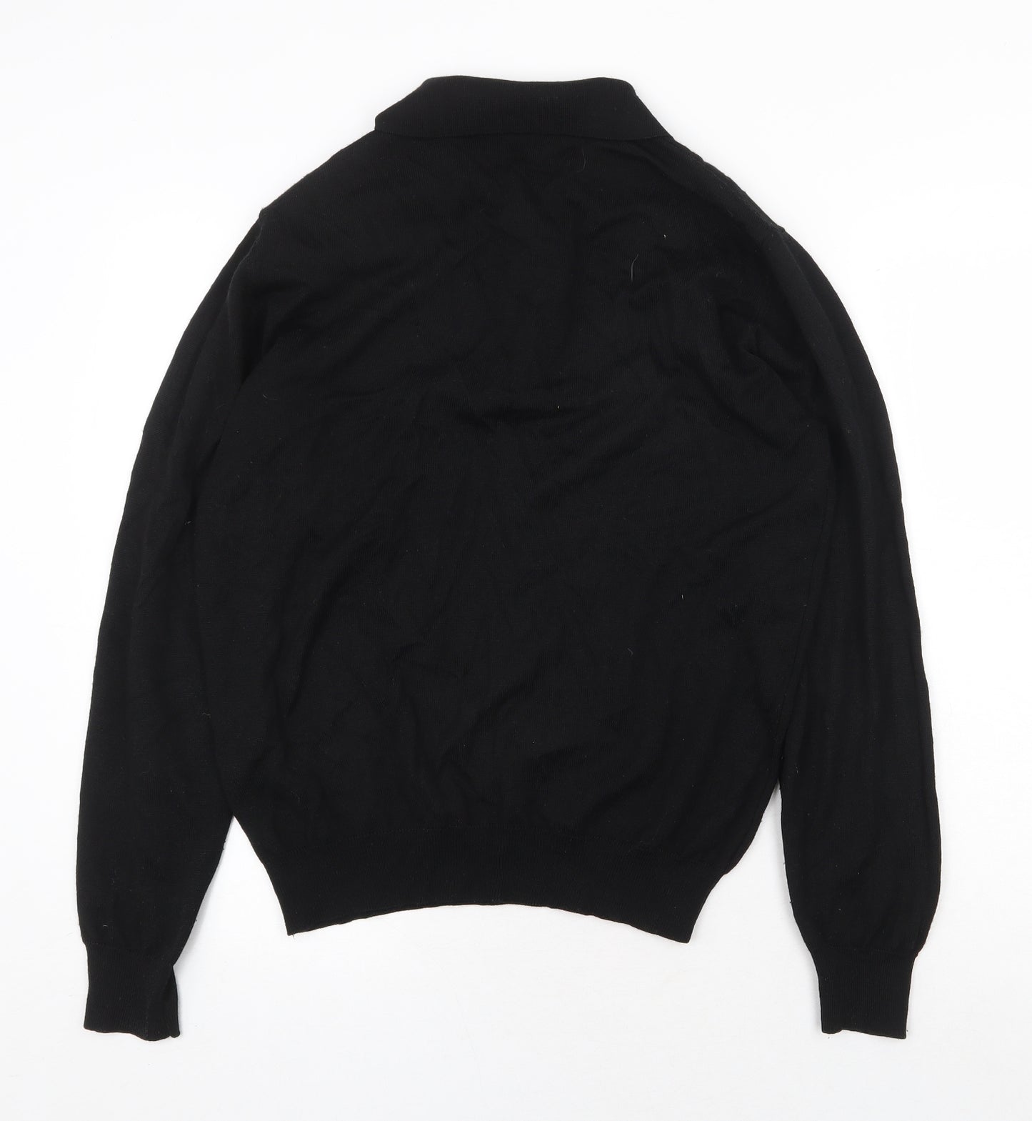 Lorenzo Magni Mens Black Wool Polo Size L Collared Button