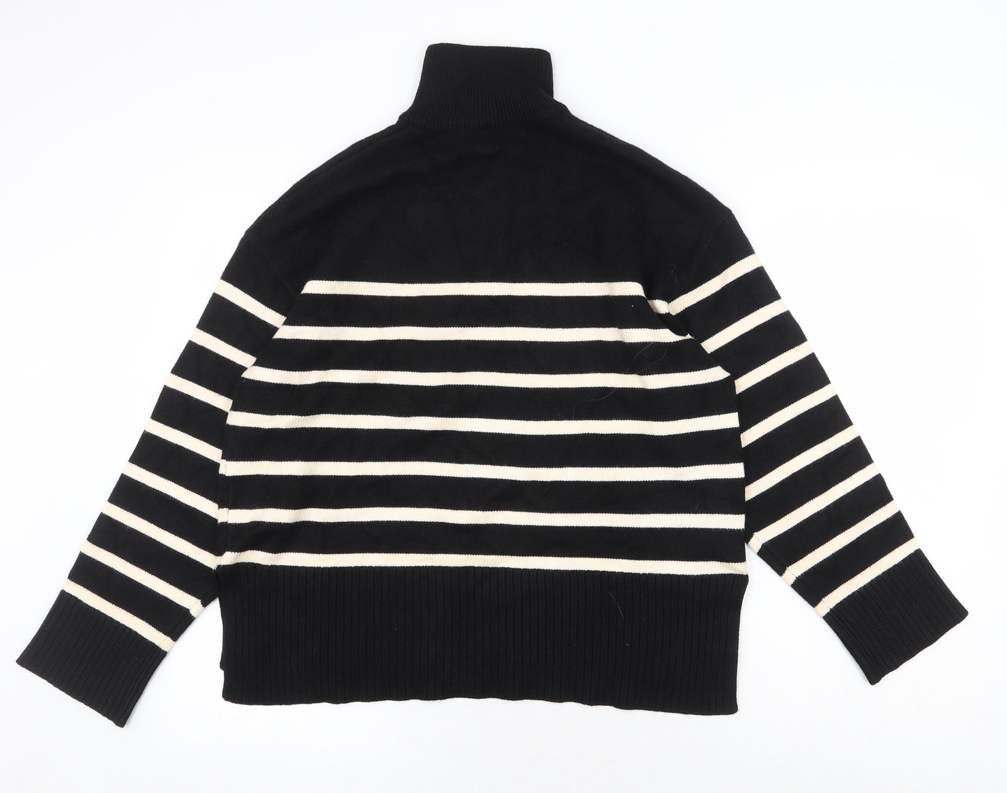 Zara Womens Black High Neck Striped Viscose Pullover Jumper Size S