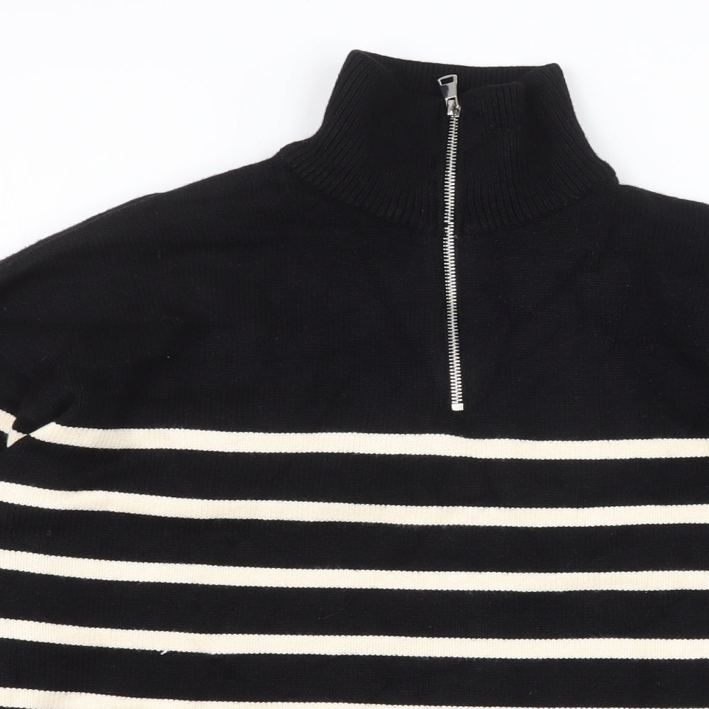 Zara Womens Black High Neck Striped Viscose Pullover Jumper Size S