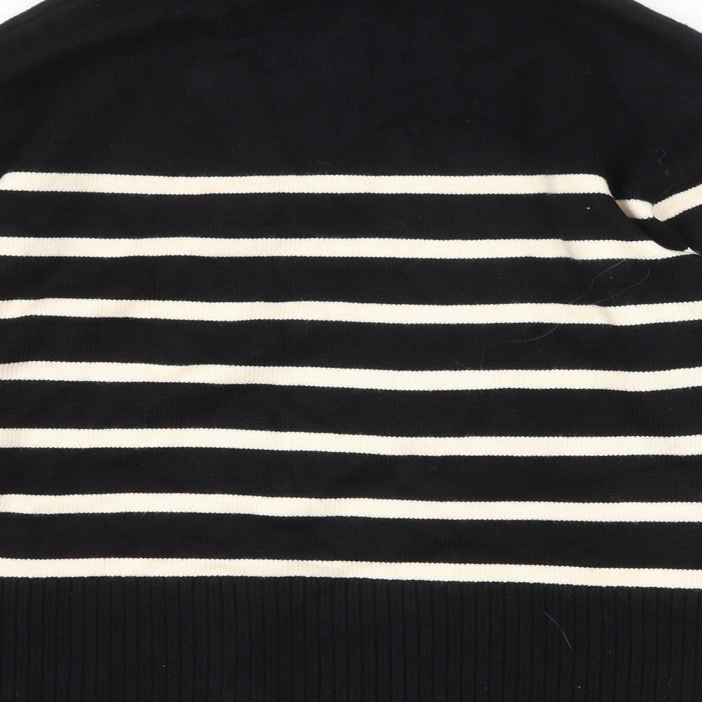 Zara Womens Black High Neck Striped Viscose Pullover Jumper Size S