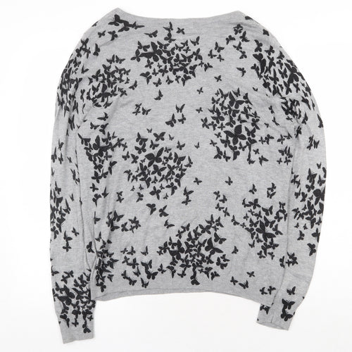 Marks and Spencer Womens Grey Scoop Neck Geometric Viscose Pullover Jumper Size 16 - Butterfly Pattern