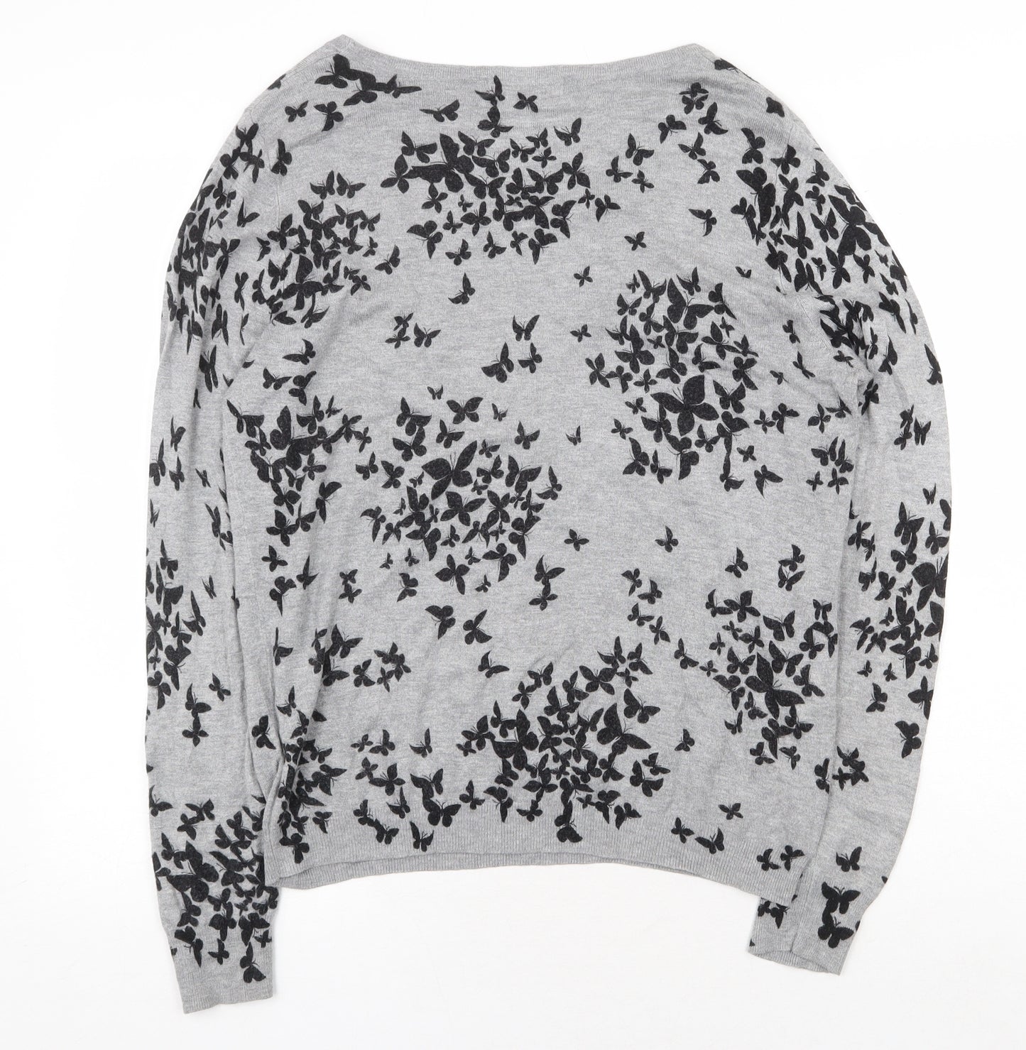 Marks and Spencer Womens Grey Scoop Neck Geometric Viscose Pullover Jumper Size 16 - Butterfly Pattern