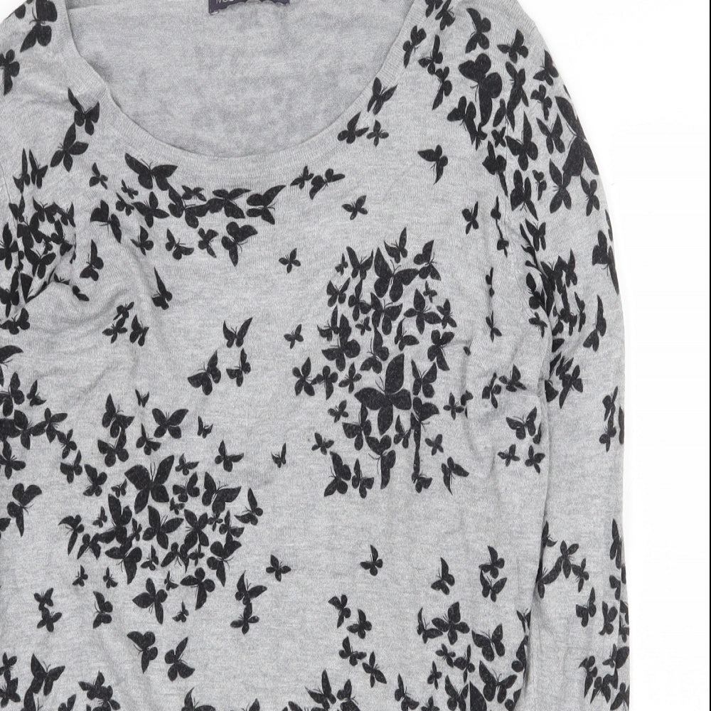 Marks and Spencer Womens Grey Scoop Neck Geometric Viscose Pullover Jumper Size 16 - Butterfly Pattern