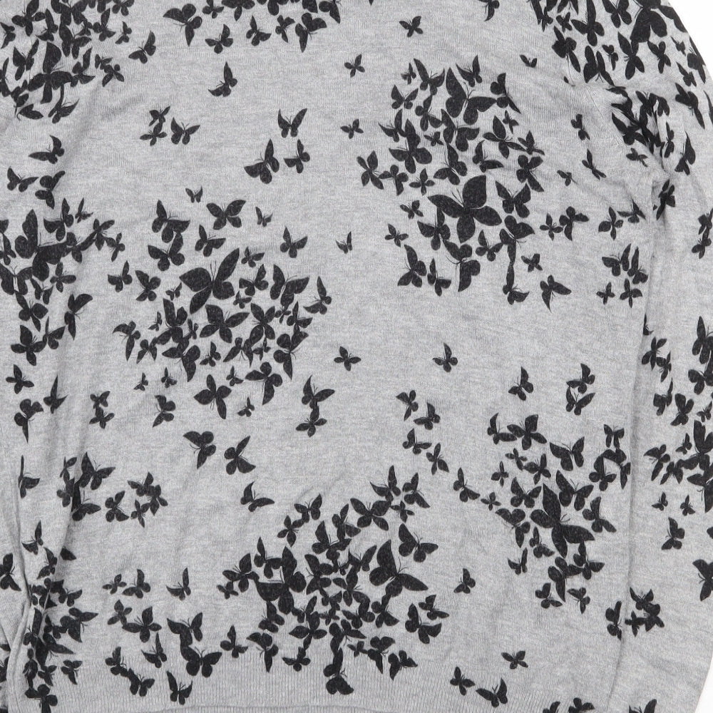 Marks and Spencer Womens Grey Scoop Neck Geometric Viscose Pullover Jumper Size 16 - Butterfly Pattern