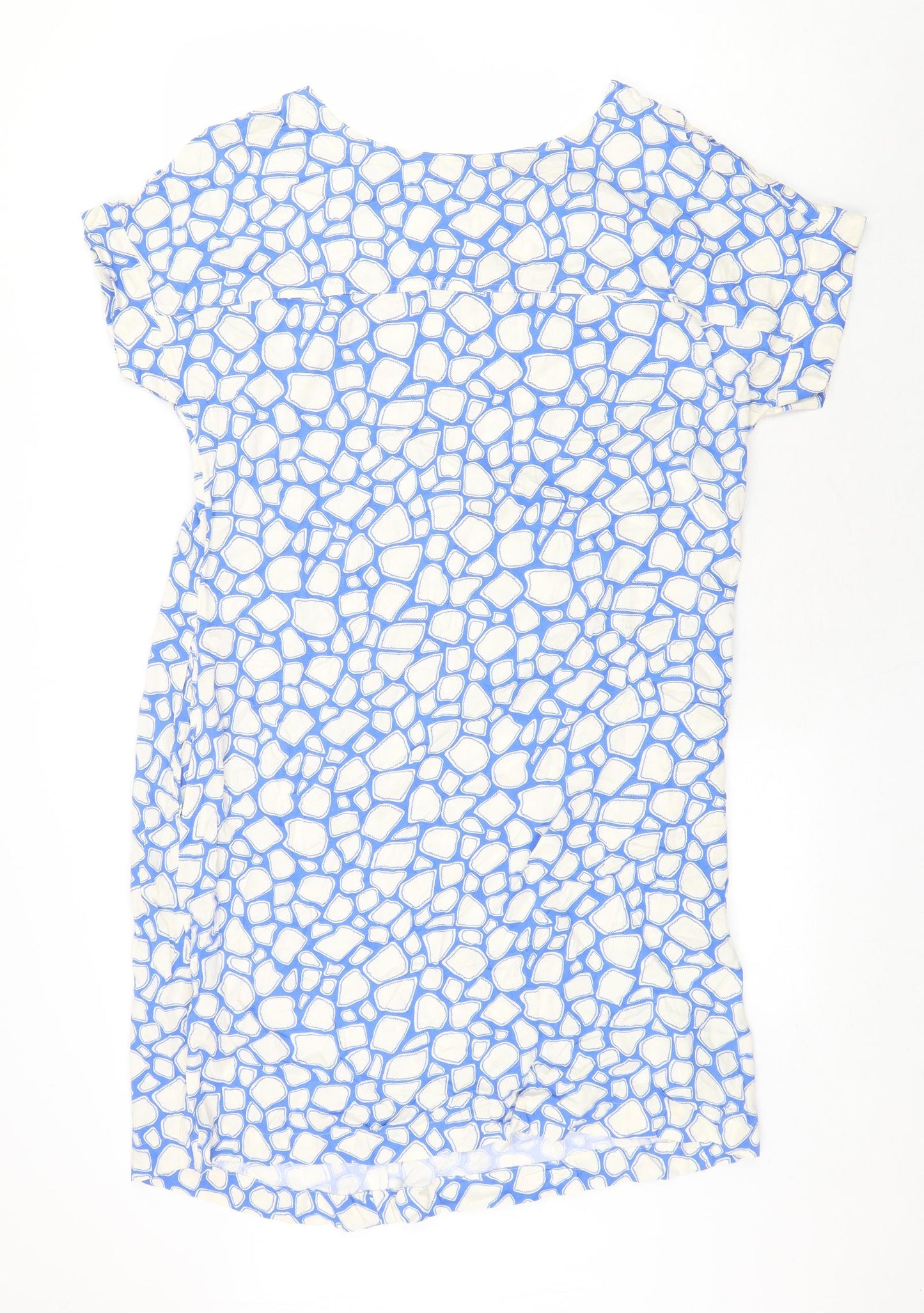 Marks and Spencer Womens Blue Geometric Viscose Shift Size 14 Boat Neck Button