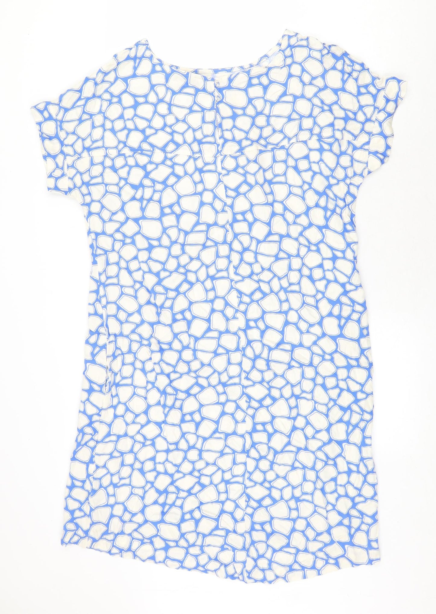 Marks and Spencer Womens Blue Geometric Viscose Shift Size 14 Boat Neck Button