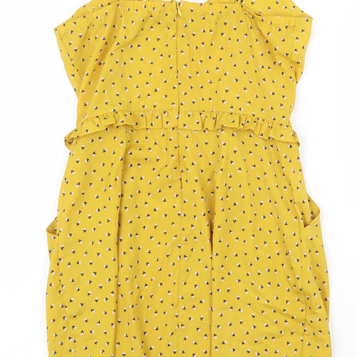 Lush Womens Yellow Floral Polyester Slip Dress Size M V-Neck Zip