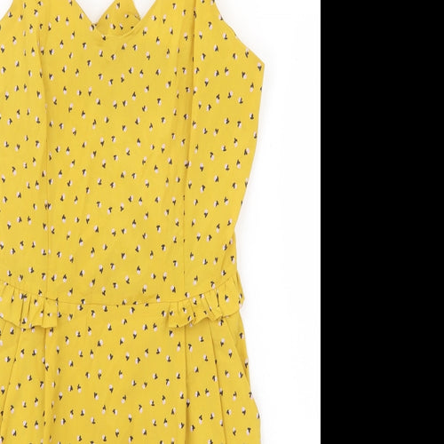 Lush Womens Yellow Floral Polyester Slip Dress Size M V-Neck Zip