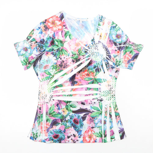 Lakeland Womens Multicoloured Floral Polyester Basic T-Shirt Size S Scoop Neck