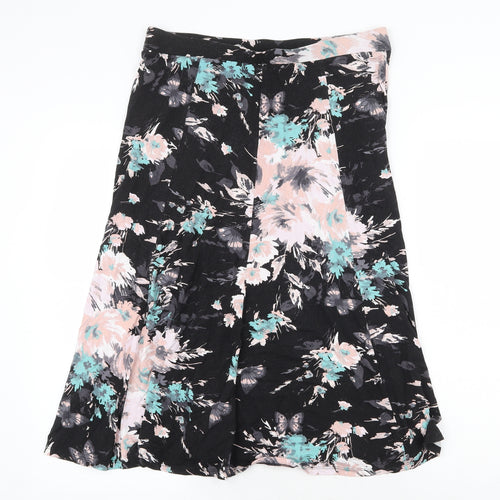 BHS Womens Black Floral Viscose Swing Skirt Size 14