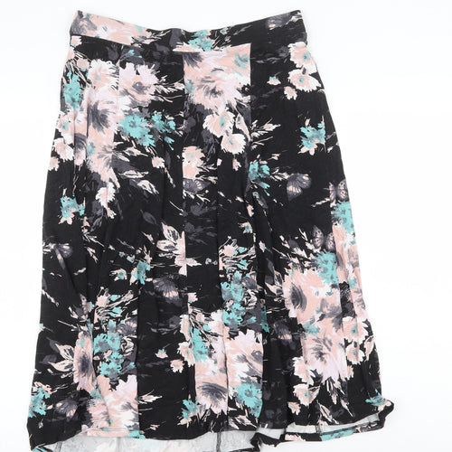BHS Womens Black Floral Viscose Swing Skirt Size 14