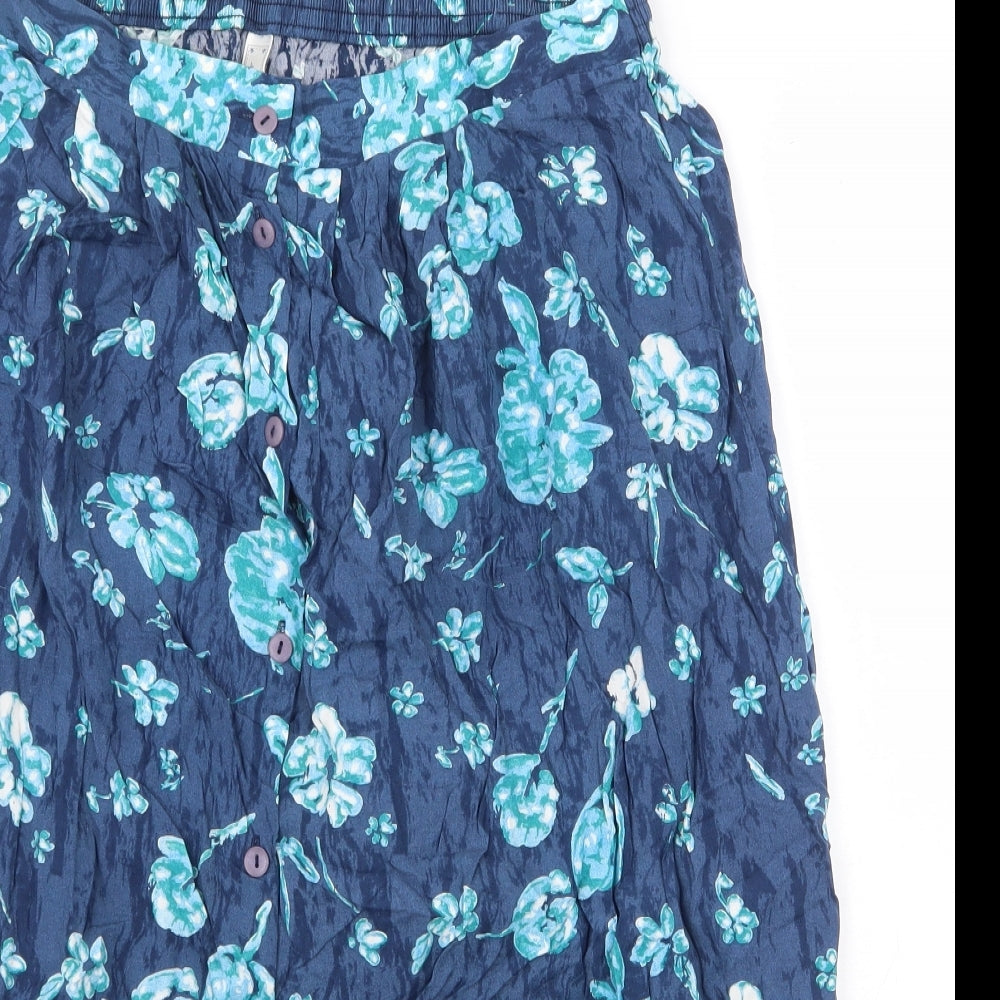 Variations Womens Blue Floral Viscose Peasant Skirt Size 20 Button