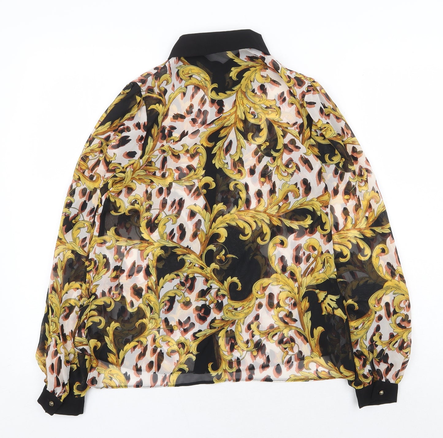 Atmosphere Womens Yellow Geometric Polyester Basic Button-Up Size 6 Collared